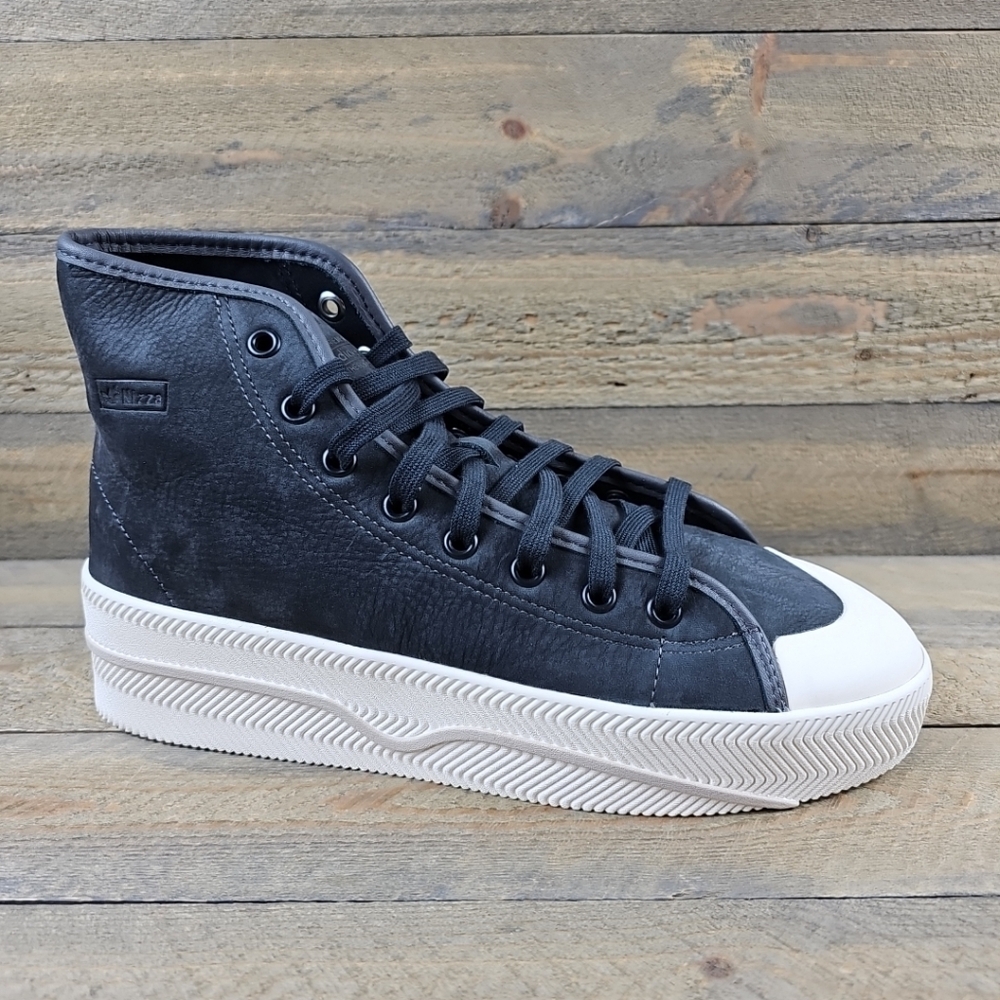 adidas Nizza 2 Lea Men's Originals Leather High Tops Carbon/ White - Picture 2 of 12